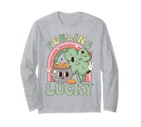 Feeling Lucky Four Leaf Clover Irish Luck Humor Manga Larga