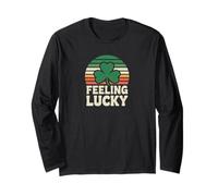 Feeling Lucky Retro Casino Humor St Patricks Day Vibes Manga Larga