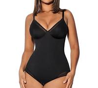 FeelinGirl Body Moldeador Mujer Escote en V Bodysuit Reductor Abdominal Control Faja Reductora Shapewear con Malla Translúcido Negro 3XL