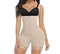 FeelinGirl Faja Pantalón Reductora con Cremallera - Mujer Fajas Moldeadores con Tirantes Ajustables y Desmontables Shapewear con Encaje Beige 4XL
