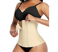 FeelinGirl Faja Reductora Adelgazante 9 Aceros Látex Corsé de Entrenamiento Transpirable para Mujer Faja Lumbar con Ganchos Beige L