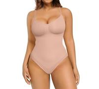 FeelinGirl Fajas Reductoras Colombianas para Mujer Body Reductor sin Costura Shapewear Tanga Lumbar Adelgazante con Cuello de V Color de Piel XS/S