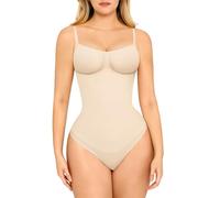 FeelinGirl Fajas Reductoras Colombianas para Mujer Body Reductor sin Costura Shapewear Tanga Lumbar Adelgazante con Cuello de V Beis XS/S