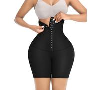 FeelinGirl Pantalón Moldeador Mujer de Cintura Alta Fajas Reductoras para Control Abdomen con Ganchos de 3 Filas Leggings Shorts Cortos Adelgazante Negros L