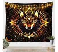 feelingyou 3D Salvaje Lobo Colgante Pared Dibujos Animados Animales Estampado Círculo Triángulo Dorado Estrellas Galaxy Ligero Microfibra Tapiz para Dormitorio Salón L 150 x 210 cm