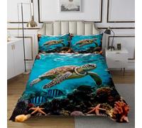 feelingyou 3D Tortuga Edredón Tamaño L Bonito Pez Estrella de Mar Perla Coral Ropa de Cama Set para Adultos Adolescentes Rústico Sea Animals Coverlet