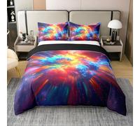 feelingyou Abstracto tamaño M cubierta de edredón acuarela nube neón luz 100% puro algodón manta cubierta niños azul estrellas galaxia universo ropa de cama conjunto con 1 funda de almohada para