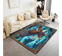 feelingyou Águila Alfombra de Sala de Estar 150 x 200 cm Océano Mar Ola Área de Dormitorio Alfombra para Niños Niñas Estilo Japonés Azul Marrón Alfombra de Piso Decoración del Hogar