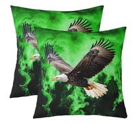 feelingyou Águila impresión de doble cara almohada cubre 55x55cm, Retro aves animales salvajes suaves fundas de almohada cuadradas, verde fuego llama humo negro para decoraciones conjunto de 2