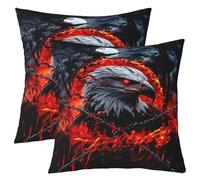 feelingyou Águila impresión de doble cara fundas de almohada 40 x 40 cm, cadena de animales salvajes árboles naturaleza funda de almohada suave cuadrada,fuego rojo llama patrón negro,Juego de 2