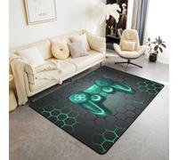 feelingyou Alfombra de sala de estar, 150 x 200 cm, gamepad estampado geométrico, alfombra para el área del dormitorio, para niños y niñas, controlador de juego, decoración del hogar