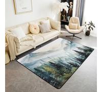 feelingyou Alfombra de sala de estar con árboles de pino verde, 150 x 200 cm, abstracta de montaña, acuarela, selva, alfombra para niños, niñas, paisajes en tinta para pintar alfombra de suelo