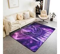feelingyou Alfombra de sala de estar con dragón, 150 x 200 cm, animales salvajes occidentales, para niños, niñas, color morado, atrapasueños, galaxia, decoración del hogar