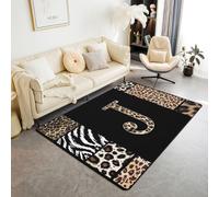 feelingyou Alfombra de sala de estar con letra J de leopardo, 100 x 150 cm, color negro y marrón, rejilla de animales, alfombra para niños, adolescentes, guepardo, cebra, animales salvajes africanos