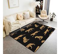 feelingyou Alfombra de sala de estar guepardo africano 100 x 150 cm elegante estampado de leopardo lindo animal área de dormitorio alfombra para niños adolescentes animales salvajes estampado negro