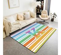 feelingyou Alfombra de salón a rayas acuarelas, 150 x 200 cm, elegante moda, inicial, K, área de dormitorio, alfombra para niños y niñas, multicolor a rayas arcoíris, decoración del hogar