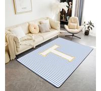feelingyou Alfombra de salón a rayas azules y blancas 150 x 200 cm, letra inicial T, alfombra para dormitorio para niños y niñas, bonita alfombra de suelo con monograma alfabeto decoración del hogar