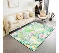 feelingyou Alfombra de salón con flores bohemias, 100 x 150 cm, coloridas margaritas, bonitas flores, alfombra para niños, adolescentes, planta verde, corbata verde, tinte, alfombra de interior