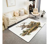 feelingyou Alfombra de salón de ciervo, 100 x 150 cm, rústica, lodge, cabina, granero, dormitorio, alfombra para niños, adolescentes, animales salvajes, alfombra de interior, decoración del hogar
