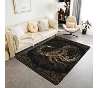 feelingyou Alfombra de salón de escorpión, 150 x 200 cm, diseño vintage de mandala dorado, para niños, niñas, flores exóticas, color dorado, negro, decoración del hogar