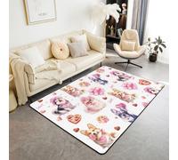feelingyou Alfombra de salón de San Valentín 150 x 200 cm Lindos Perros Kawaii Puppy Animal Dormitorio Alfombra para Niños Niñas Melodía de Amor Forma de Corazón Alfombra Decoración del Hogar
