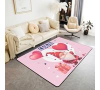 feelingyou Alfombra de salón de San Valentín entre sí, 100 x 150 cm, bonito diseño de enanos, tema de amor, alfombra para niños, adolescentes, rosa, femenina, rojo, en forma de corazón, alfombrilla