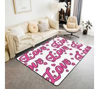 feelingyou Alfombra de salón de San Valentín entre sí, 150 x 200 cm, canción de amor, letras rosas, impresión, dormitorio, alfombra para niños y niñas, Kawaii, forma de corazón, color blanco