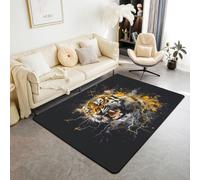 feelingyou Alfombra de salón de tigre 3D, 150 x 200 cm, diseño de rayos, noche de selva, alfombra para el dormitorio, para niños y niñas, animales de safari africano, decoración del hogar
