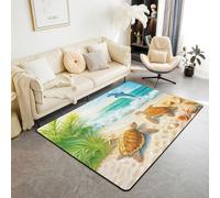 feelingyou Alfombra de salón de tortuga marina, 150 x 200 cm, verano, océano azul, playa, dormitorio, alfombra para niños y niñas, delfín de pez estrellado, decoración del hogar