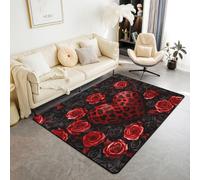 feelingyou Alfombra de salón leopardo 100 x 150 cm retro rosa flor amor corazón dormitorio alfombra para niños adolescentes animales salvajes estampado negro rojo alfombra interior decoración del