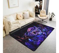 feelingyou Alfombra luminosa de pulpo para sala de estar, 100 x 150 cm, misterio, mundo submarino, alfombra para niños, adolescentes, encantadora, vida marina, color lila, decoración del hogar