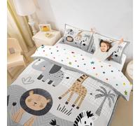 feelingyou Animales de dibujos animados niños edredón tamaño M dulce jirafa león cebra elefante funda de edredón para niños niñas con diseño de árbol de coco juego de ropa de cama (1 funda de almohada