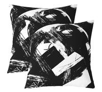feelingyou Arte abstracto niños tirar cojín cubierta, líneas círculo doble cara funda de almohada, moderno Simplie exótico, negro blanco cama sofá sofá almohada cubierta, 2 paquetes 55 x 55 cm