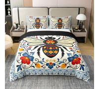 feelingyou Arte popular abeja 100% algodón natural edredón tamaño M flor vintage boho niños niñas ropa de cama conjunto granja remolino geométrico cubierta cubierta 2pcs