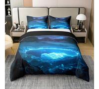 feelingyou Aurora Juego de ropa de cama para niña, tamaño S, 100% algodón, Polo Norte, juego de edredón mágico de sueños, brillante fantasía, funda de edredón misterioso, azul, 1 funda de almohada (no