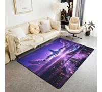 feelingyou Aviones Salón Alfombra 100 x 150 cm Camino Luces Neón Dormitorio Alfombra para Niños Adolescentes Aviación Moderna Alfombra Interior Decoración del Hogar