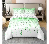feelingyou Bloque Geométrico 100% Natural Algodón Edredón Tamaño M Juegos Bonitos Juegos Geométricos Niños Ropa de Cama Set Blanco y Verde Rejilla Cubierta de Manta, 2pcs