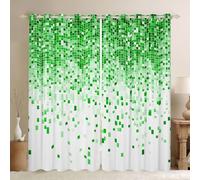 feelingyou Bloque Geométrico Cortinas De Ventana, M Tamaño Lindo Juegos Geométricos Buen Sombreado Decoración del Hogar Blanco y Verde Rejilla Cortinas de Ventana 2 Paneles para Niños
