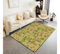 feelingyou Bloques cuadrados de patchwork alfombra sala de estar 150 x 200 cm videojuegos dibujos animados gamepad dormitorio alfombra para niños niñas ejército camuflaje juego verde marrón alfombra