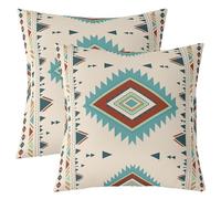 feelingyou Boho Aztec - Fundas de almohada con impresión de doble cara, diseño tribal de rombo, cuadrado suave, 45 x 45 cm, color beige nativo americano, juego de 2 para decoración de habitación