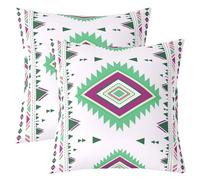 feelingyou Boho Aztec - Fundas de almohada con impresión de doble cara, diseño tribal de rombo, cuadrado suave, 45 x 45 cm, color blanco americano nativo occidental, juego de 2 para decoración de