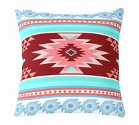 feelingyou Boho Western Aztec Funda de cojín 50 x 50 cm, estilo americano nativo para oficina, salón, azul, rojo, blanco, arte tribal, nativo para sofá, impresión reversible