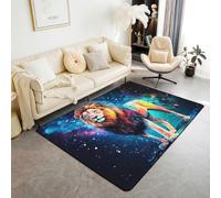 feelingyou Bonita alfombra de salón de león 100 x 150 cm, multicolor con diseño de cielo estrellado, galaxia, para niños, adolescentes, estampado de animales salvajes en 3D, alfombrilla para