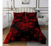 feelingyou Bonita colcha de flores de amor 2 piezas romántico tema de San Valentín Coverlet Quilt para niños adolescentes adultos Simple Rose Print Ropa de cama Set S tamaño S