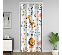 feelingyou Bonita cortina para puerta de animales, 150 x 203 cm, león kawaii, jirafa, pez globo, cortinas de puerta para adultos, bonitas hojas de flores, para decoración de sombreado