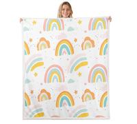 feelingyou Bonita manta de franela de arco iris, manta de cama con estampado a mano de acuarela para decoración del hogar, mantas bohemias de arcoíris dulce para niños, adultos, sofá, bebé, 30 x 40