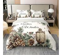 feelingyou Casa de campo estilo 100% algodón natural edredón tamaño XL invierno piña hojas juego de ropa de cama Feliz Navidad colcha cubierta, 3 piezas