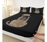 feelingyou Chapa de guepardo africano, tamaño S, estampado de leopardo, animal de safari, 1 funda de almohada, juego de ropa de cama de lujo con lazo negro para niños