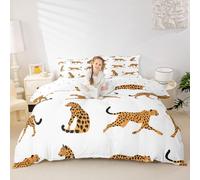 feelingyou Chapa empotrada de guepardo africano tamaño S lindo animal granja estilo edredón, 1 funda de almohada animales salvajes estampado leopardo blanco juego de cama para niños