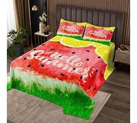 feelingyou Colcha de sandía tamaño L para mujeres adultas, limón, verano, fruta, temática de acuarela, juego de edredón con 2 fundas de almohada, corbata teñida a mano, ropa de cama acolchada,